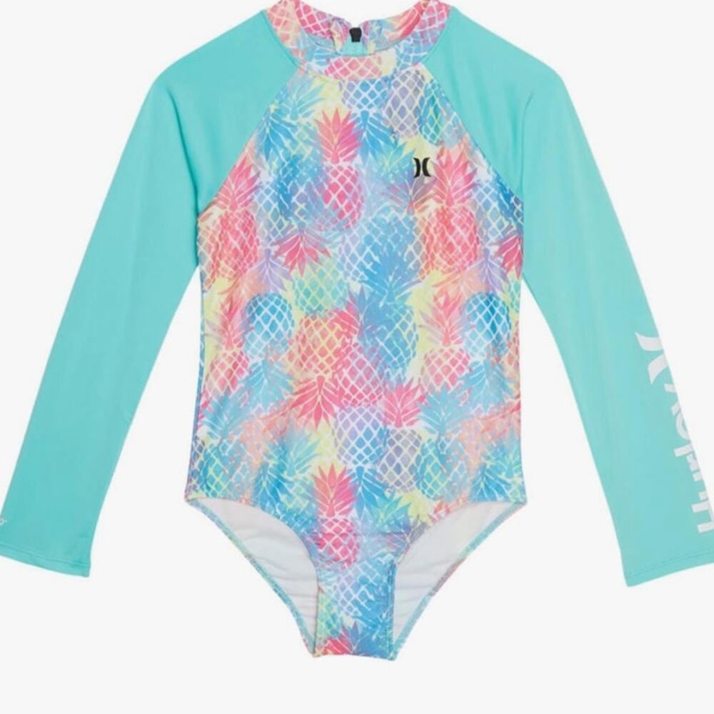 Hurley Girl's One-Piece Long Sleeve Rash Guard Swimsuit UPF 50+ Size L